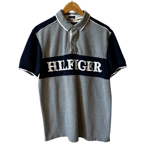 Vintage Tommy Hilfiger Men’s Logo Polo Gray Rugby Golf Sporty Sz Large Blokecore - Picture 2 of 9